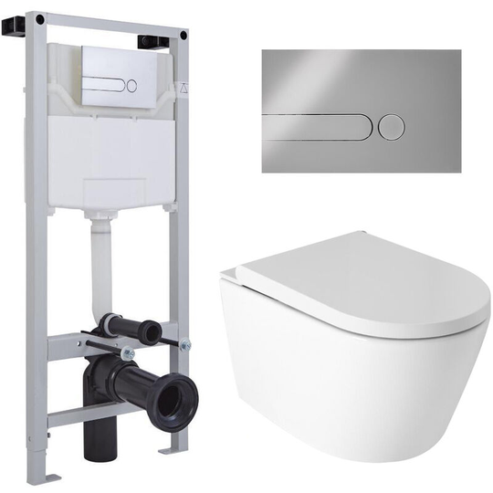 Milano - Luxus - Modern White Ceramic Wall Hung Japanese Bidet Toilet with Tall Wall Frame Cistern and Square Dot Chrome Flush Plate