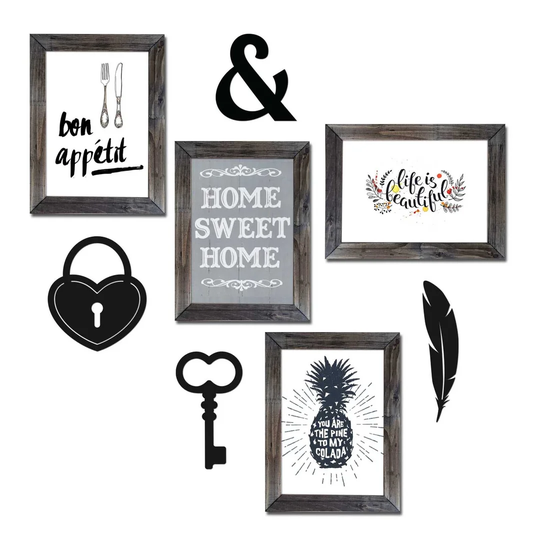 8 Piece Picture Frame Typography Print Set on Wood