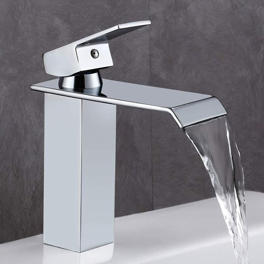 Litzee - Bathroom Tap Waterfall Basin Sink Mixer Tap Lever Single Handle, Hot and Cold Water Adjustment, Leadfree Solid Brass Faucet, Chrome Finish