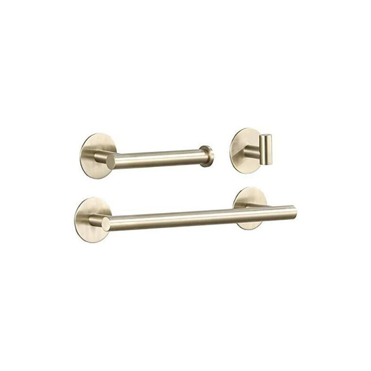 Adhesive bathroom accessories 3 pieces, 30 cm towel holder with roll holder and hook, brushed gold