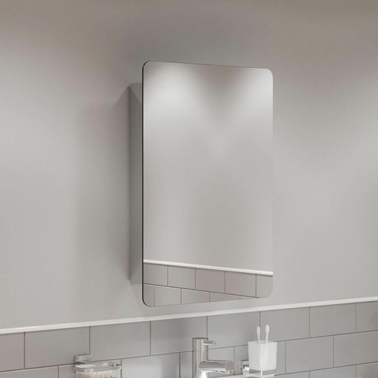 Single Door Bathroom Mirror Cabinet Cupboard Stainless Steel Wall Mounted 460mm - Silver
