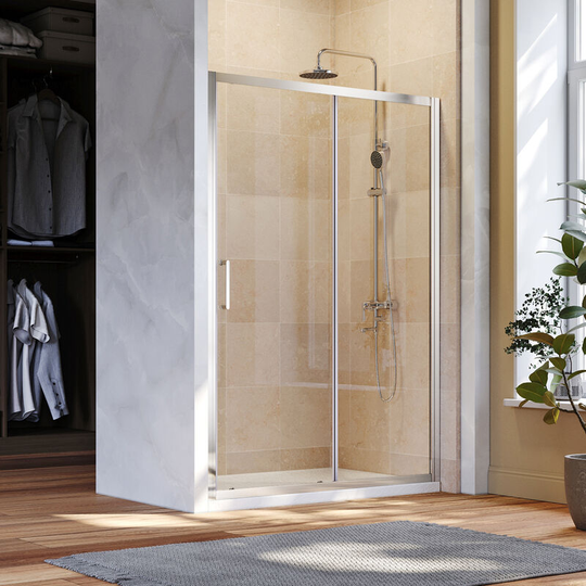 1200mm Sliding Shower Cubicle Walk in Glass Enclosure 8mm Nano Bathroom Cabin with Anti-Slip Shower Base Tray 1200x700mm + Stainless Steel Drain