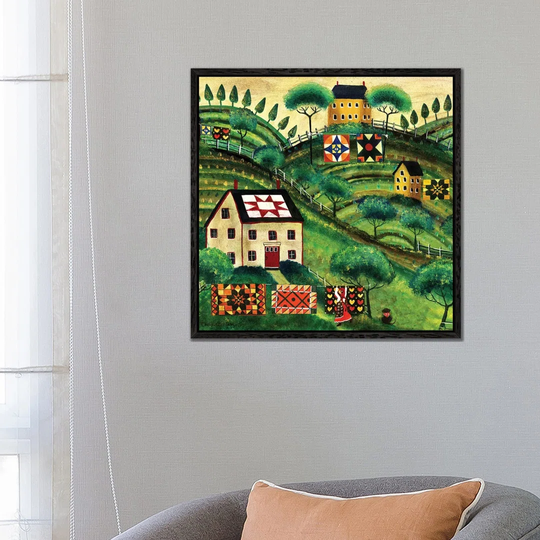 Mama's Country Quilt Houses on Harvest Hills by Cheryl Bartley - Graphic Art Print on Canvas