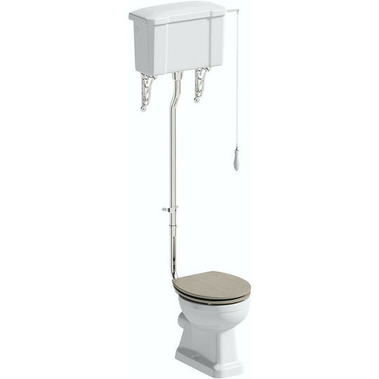 The Bath Co - Camberley high level toilet with wooden soft close seat limed oak effect - White/Oak effect