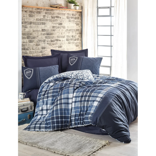 Nessa Dark Blue/White 100% Cotton Duvet Cover Set