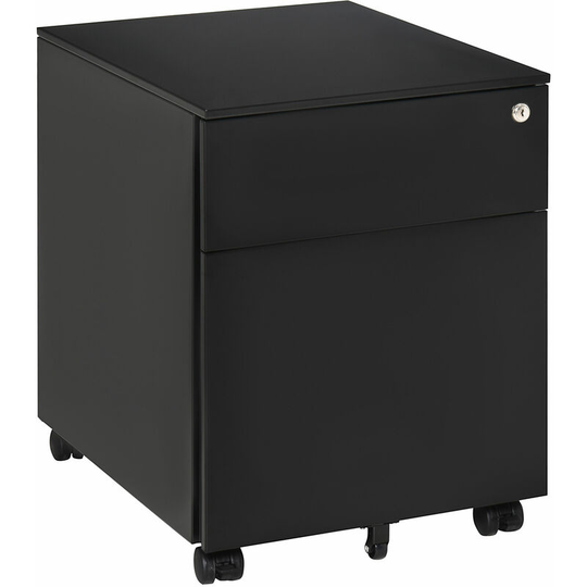 Mobile File Cabinet Steel Lockable w/ Pencil Tray for A4, Letters Black - Black - Vinsetto