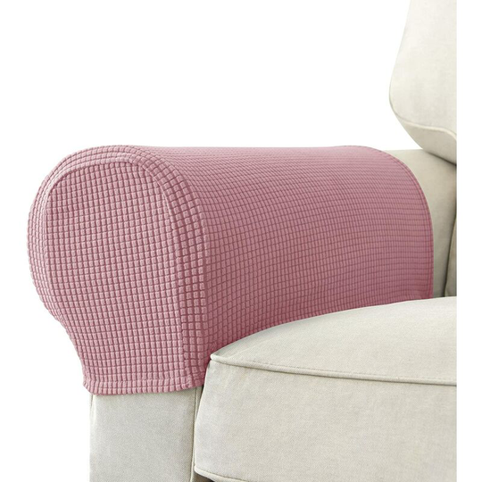 Set of 2 Jacquard Stretch Sofa Armchair Armrest Covers Anti-Slip Furniture Predector Armrest Slipcovers for Sofa Recliner Grayish Pink