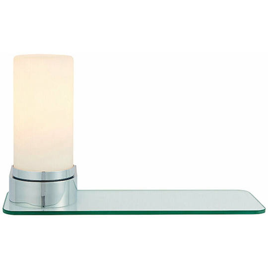Loops - 300mm IP44 Illuminated Bathroom Shelf Chrome & White Glass Shade E27 Bulb