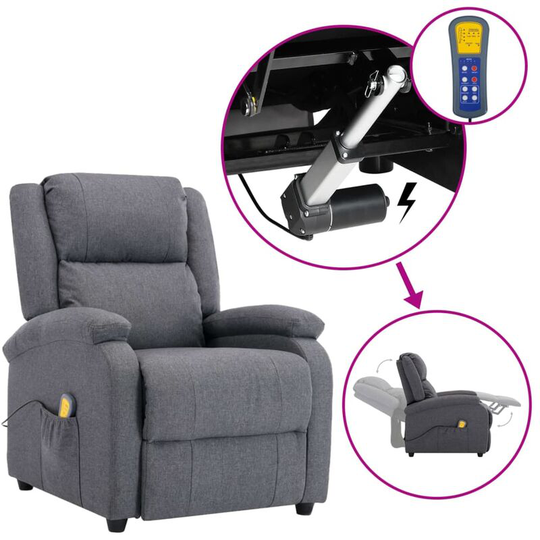 Wing Back Electric Massage Recliner Dark Grey Fabric Vidaxl Grey