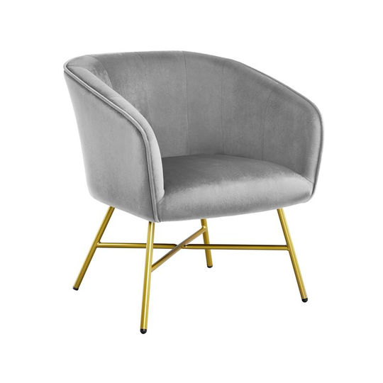 Modern Accent Chair Soft Velvet Tub Chair Side Armchair Sofa Lounge Upholstered Back Sturdy Metal Legs for Living Room Cafe Home, Gray - gray