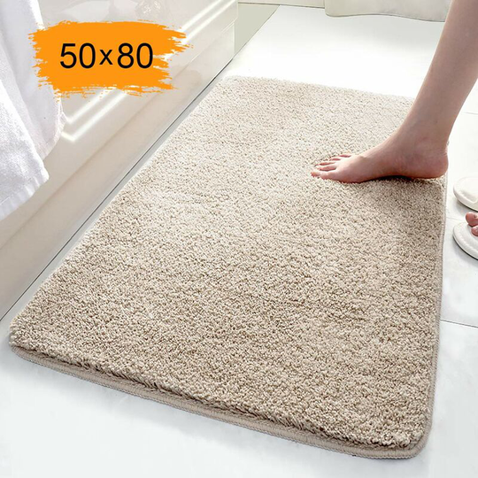 Bath mat, 50X80cm bathroom mat bath mat beige non-slip bath mat, soft and fluffy textile, washable tpr material on the underside, bath mat for