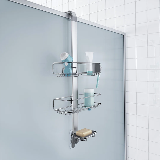 Over Door Shower Caddy, Hanging Bathroom Shelf Storage Organiser, Suction Cups, No Drilling, Rustproof, Adjustable Shelves, Moveable Divider, Easy Bot