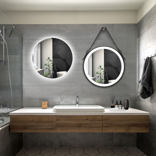 Bathroom led Mirror Modern Wall Mounted Round Bathroom Mirror 600x600mm 3 Color + 600x600mm Black Frame Both with Demister Pad - Elegant
