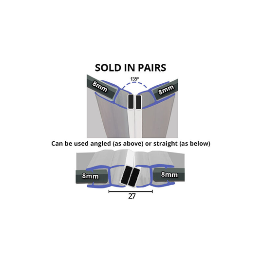 Magnetic Shower Seal for Screens or Doors | Fits 8mm Glass | Sold as Pairs | MAG002 (260cm) - Clear