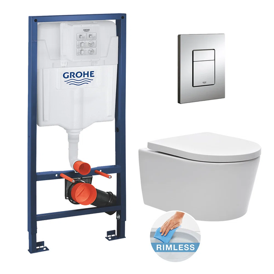 Wall Hung Toilet and Mounting Frame with Button Flush