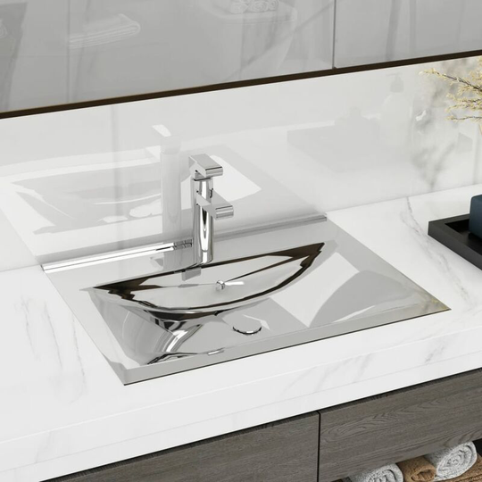 Wash Basin with Overflow 60x46x16 cm Ceramic Silver - Silver