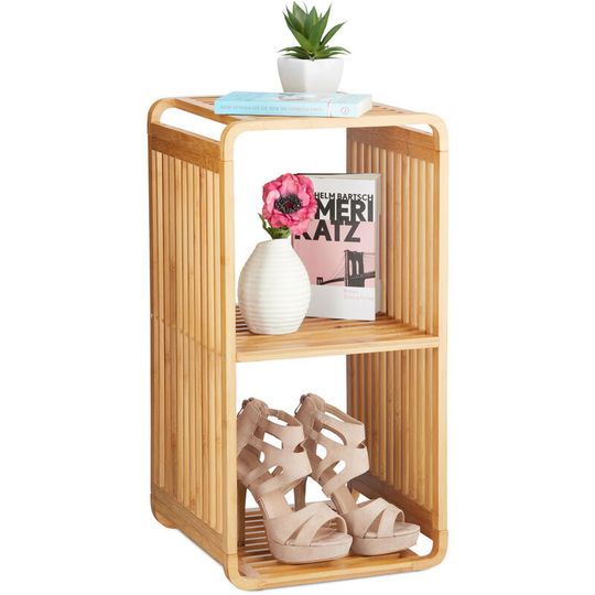 Relaxdays - Bamboo Shelf, Rounded Slim Bathroom Rack with Tiers, Square, hwd: 64.7x33x33 cm, Natural