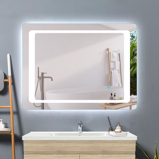 Acezanble - 100x70 cm bathroom mirror with anti-fog, horizontal or vertical led mirror, touch switch