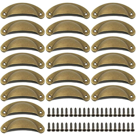 Perlerare - Shell Handle, 20 Pieces Vintage Furniture Handles Retro Decoration Door Knob for Kitchen Cabinet Drawer Cabinet, with 40 Screws Antique