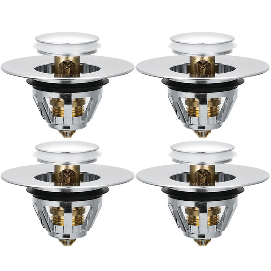 Stainless Steel Pop-Up Drain Filter Universal Push-Type Bounce Core Stopper Sink Drain Plug with Anti-Clogging Strainer Basket for Home Bathroom