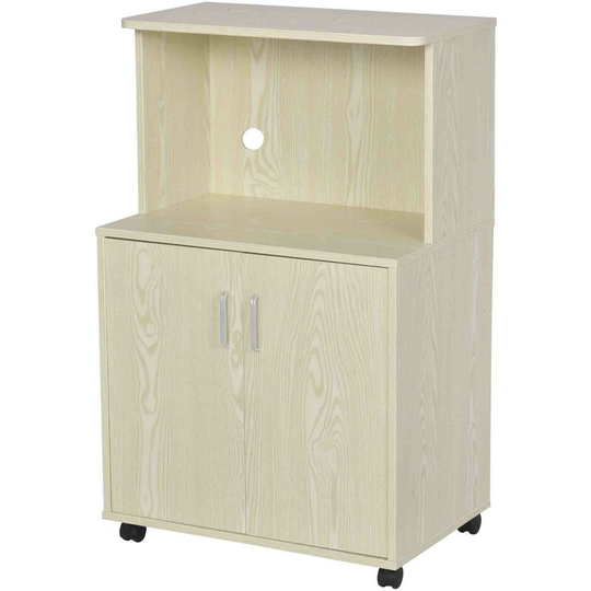 Kitchen Storage Unit Microwave Cart Trolley w/ Cabinet Wheels Shelf Oak - Natural - Homcom