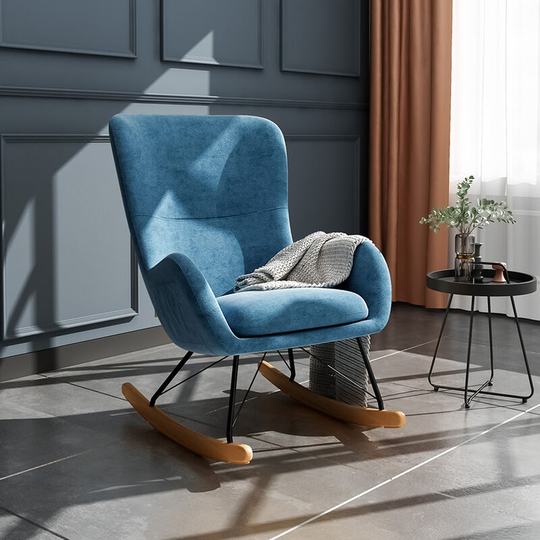 Linen Rocking Chair Armchair with Pocket, Blue - Livingandhome