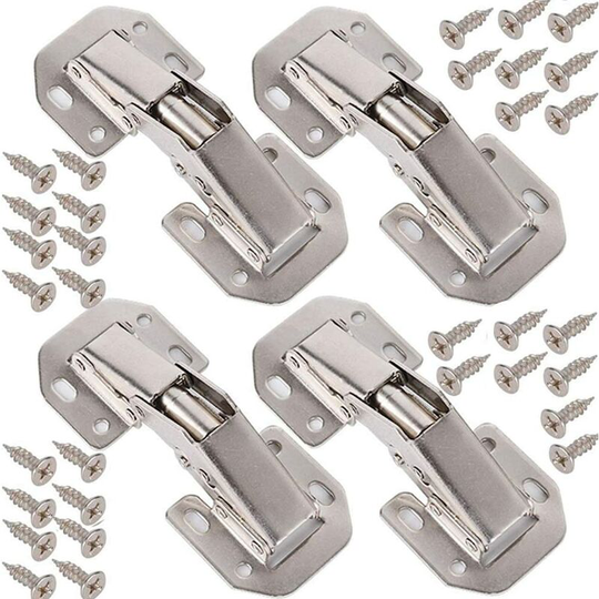 4 x Hinges, Folding Stainless Steel For Adjustable Kitchen Cabinets 90 Degree Cabinet Door Hinge, + 32 Screws - Wide Angle Hinges