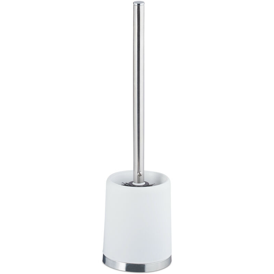 Relaxdays WC Accessory Set, Toilet Brush with Round Holder, Exchangeable Brush Head, 37 cm, White