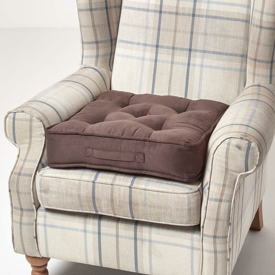 Chocolate Brown Faux Suede Armchair Booster Cushion - Brown - Homescapes