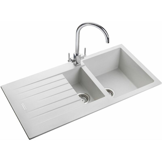 Andesite Kitchen Sink 1.5 Bowl White Granite Inset Reversible Waste - White - Rangemaster