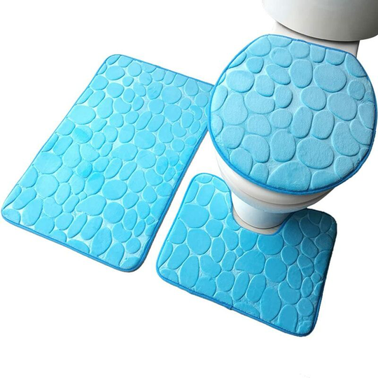 Toilet Seat Cushion Toilet Warm Cushion Protection Toilet Seat Cover Cushion Pebble Pattern Toilet Seat Cover Toilet wc Cushion Cover 3PCS (Blue)