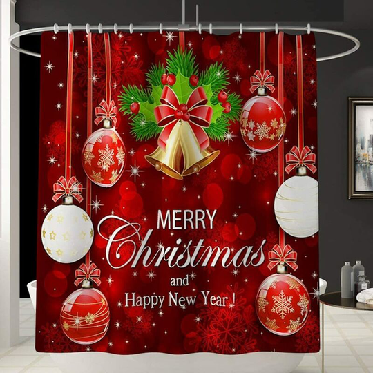 1 Piece Shower Curtain Christmas Bells Pattern Waterproof Shower Curtain Does Not Fade Versatile And Comfortable Bathtub Shower Curtain Waterproof