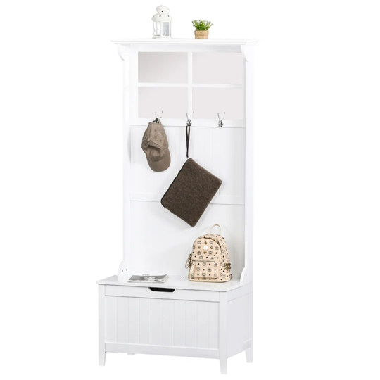 Coat Rack Shoe Bench W/ Storage Hall Tree For Entryway W/ Cabinet Hooks Mirrors