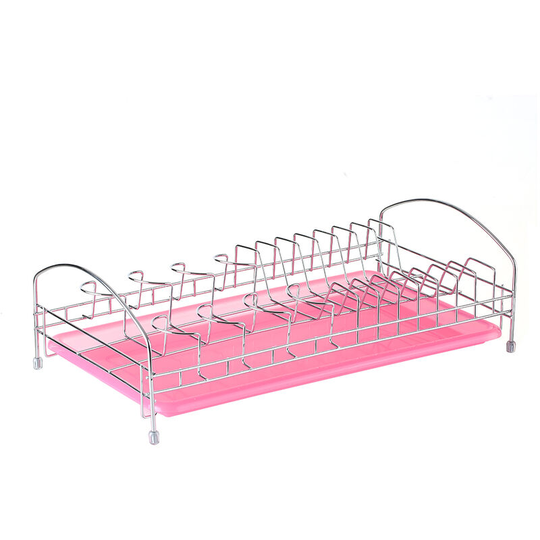 G3580 Drainer Rack Single Layer Kitchen Countertop Dish Bowl Plate Drainer with Water Tray Dish Drying Holder,model:Silver