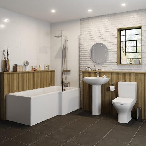 Marseille Bathroom Suite with L Shape Shower Bath & Screen - Right Hand 1500mm