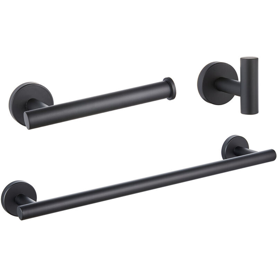 Set of 3 Black Bathroom Sets Wall Mounted, Robe Hook, Wall Mounted Toilet Paper Holder, Towel Ring, 16'' Towel Rack, Bathroom Accessories, Towel