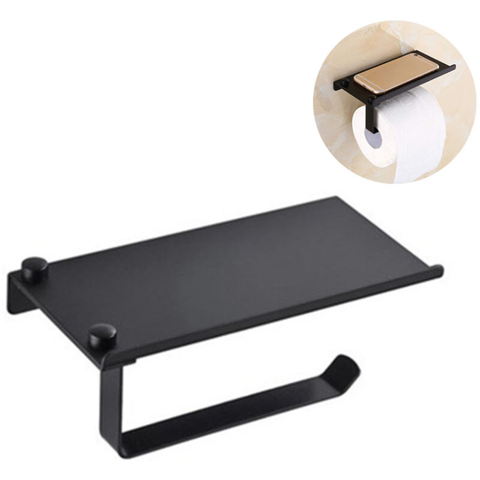 Toilet Roll Holder with Mobile Phone Holder, Toilet Roll Holder Without Drilling, Toilet Roll Holder Stainless Steel Self-adhesive or Wall