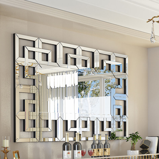 Large Bathroom Mirror Wall Mounted 3D Luxury Silver Wall Mirror Modern Artistic Mirror Hallway Decor, Rectangular 70cm x 100cm - Luvodi