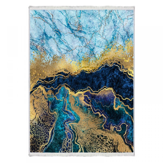 Mullet Machine Woven 160Cm X 230Cm Blue/Gold Area Rug