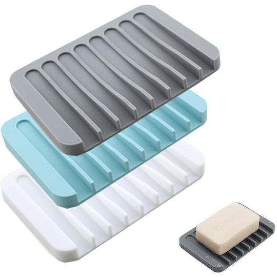 Sipcone Soap Dish, 3 Pieces Colorful Plastic Soap Dish Anti-slip Drain Space-saving Sopde Soap Box with Drain for Kitchen and Bathroom (11.4 * 8 *
