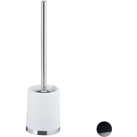 Set of 1 Relaxdays WC Accessory Set, Toilet Brush with Round Holder, Exchangeable Brush Head, 37 cm, White