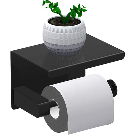 Toilet Paper Holder, Roll Paper Holder without Drilling Toilet Paper Holder, Paper Dispenser with Shelf, sus 304 Stainless Steel, Self-Adhesive Glue