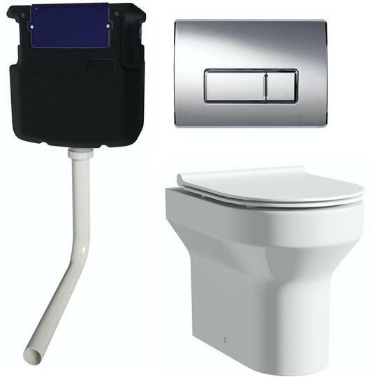 Wharfe back to wall toilet with slim soft close seat, concealed cistern and push plate - White - Orchard