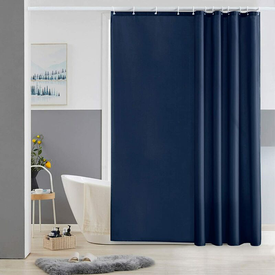 1Piece Navy Blue Shower Curtain Mildew Proof Polyester Fabric Machine Washable Weighted Waterproof Bath Curtains for Bathtub 180x180cm