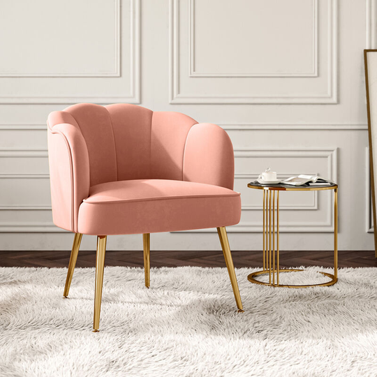 Modern Frosted Velvet Shell Accent Armchair, Pink - Livingandhome