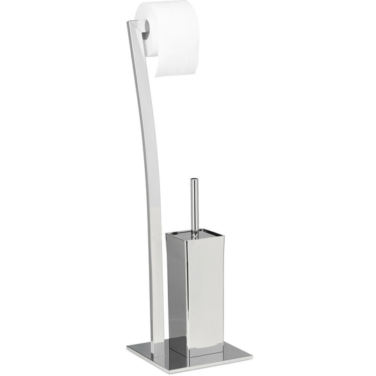 Relaxdays - wimedo Toilet Brush and Holder, Size: 71 x 20 x 20 cm Toilet Paper Holder in Stainless Steel, Free-Standing, Silver