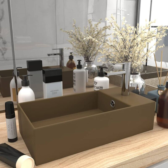 Bathroom Sink with Overflow Ceramic Matt Cream - Cream