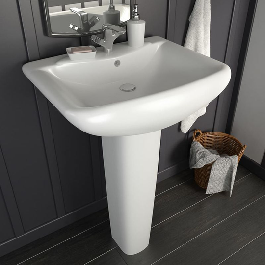 Freestanding Basin with Pedestal Ceramic White 580x470x200 mm VD05014 - Hommoo