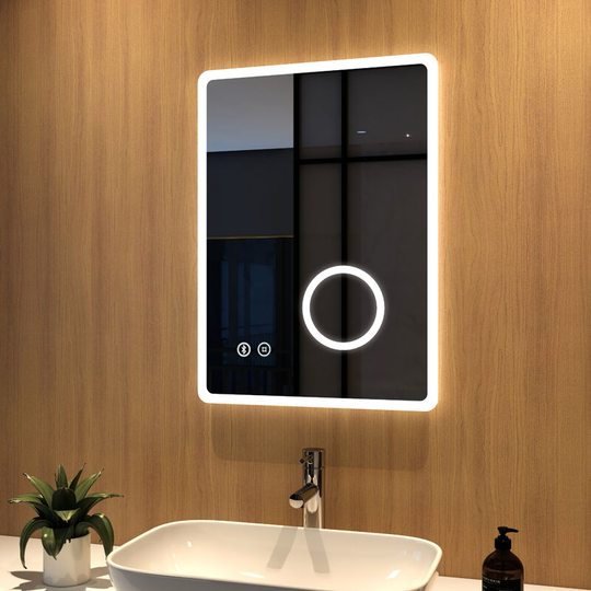 Led Bathroom Mirror 70x50cm Illuminated Vanity Mirror with Touch, Demister, Bluetooth, 3x magnifier & Shaver socket - 70x50x5cm | Touch + Demister +