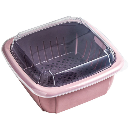 Multi-Functional Drain Basket Kitchen Dual Layer Vegetable Strainer Fruit Storage Box with Transparent Cover,model:Pink - model:Pink
